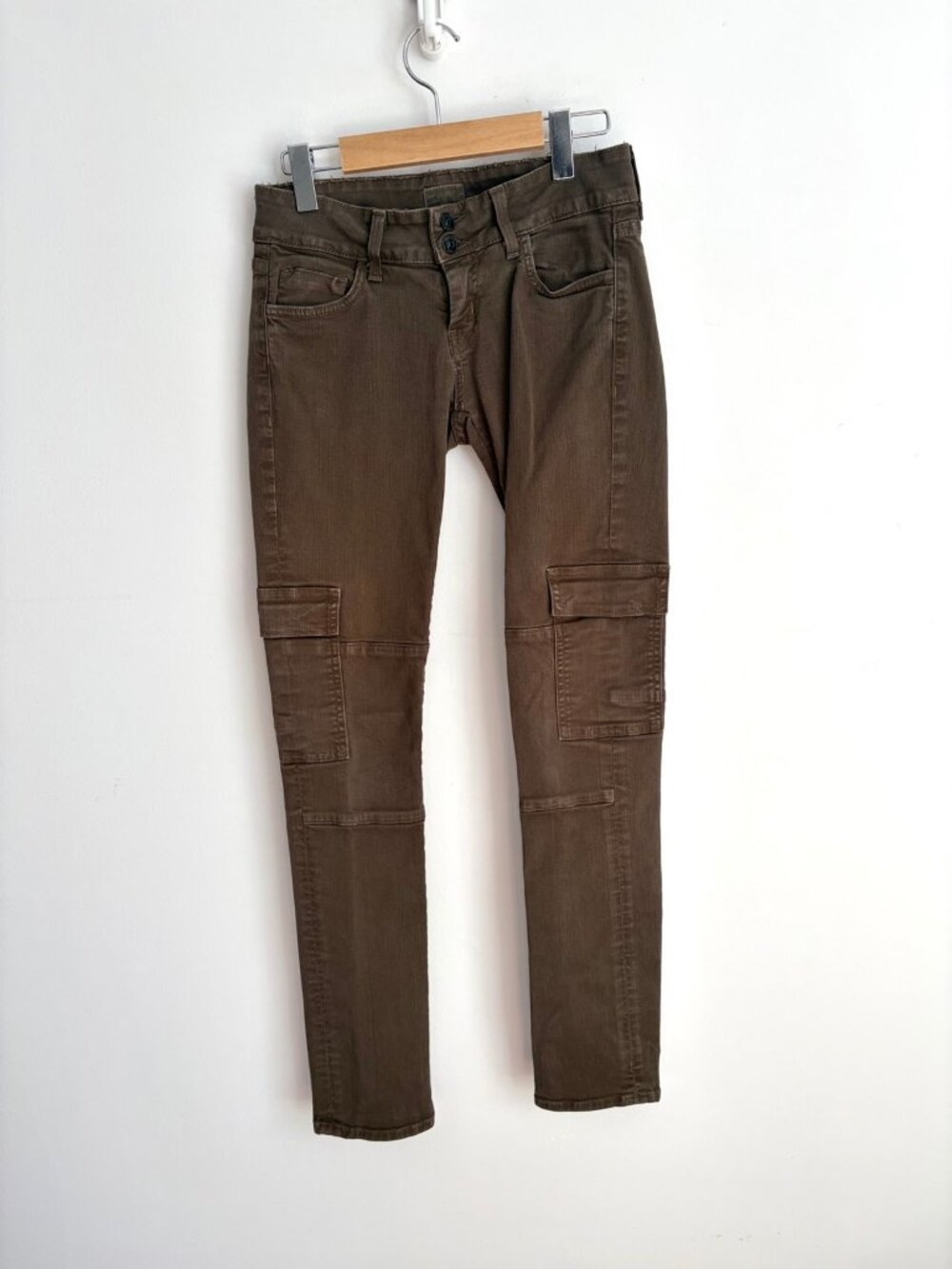Hudson Y2K Utility Brown Low Rise Skinny Cargo Pants Made in USA 26